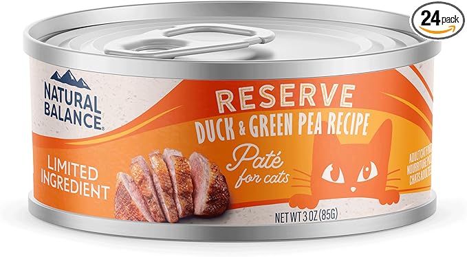 Natural Balance Limited Ingredient Reserve Duck & Green Pea Recipe Soft Pate Wet Digestion Cat Food for Sensitive Stomach, 3 oz. (Pack of 24)