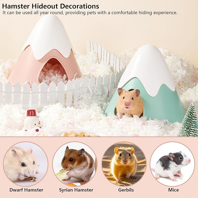 Hamster Hideout, Snowy Mountain Shape Hamster Hide House,Cute Small Animal Habitat Hideaway Hut for Syrian Hamsters, Mice, Gerbils, Rats (Pink)