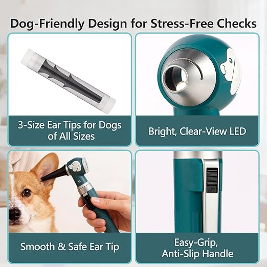 Pocket Veterinary LED Otoscope - Pet Ear Scope with Light for Dogs & Cats, 6 Disposable Tips (4/6/9mm), Portable Ear Infection Detector (Green)