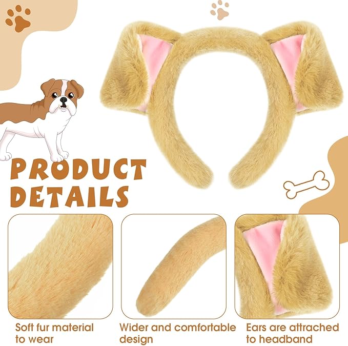 SATINIOR Puppy Dog Costume Set Ears Headband Nose Bow Tie Tail Animal Cosplay for Halloween