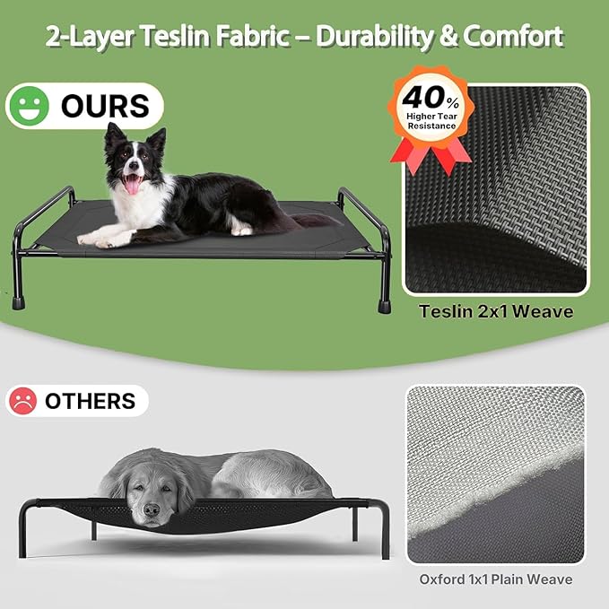 Ekisemio Cooling Breathable Elevated Dog Bed with Metal Frame for Large Dogs, Black