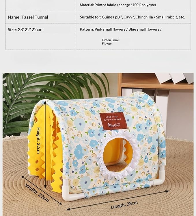Tunnel Hideout Small Animal Warm Hideout, Washable Indoor Cage Accessory for Hedgehog, Rabbit, Chinchilla, Guinea Pig, Small Dogs & Cats, Multi-Pet Suitable (Pink)