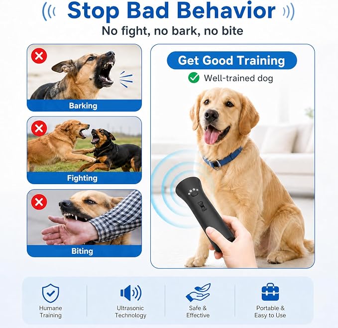 2026 Upgraded Anti Barking Device for Dogs, Ultrasonic Dog Bark Deterrent, Dog Bark Deterrent Devices, Best Anti-Barking Device, 3 Modes Safe Humane Indoor Outdoor Portable Training Tool