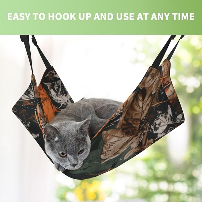 Camo Leaves Cat Hammock for Cage, Camouflage Hanging Cat Bed with Adjustable Straps and Metal Hooks, Soft Pet Cage Swing for Puppy Rabbits Small Animal