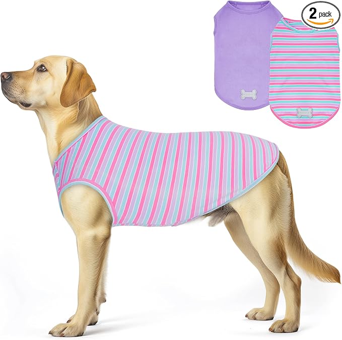 KYEESE 2Pack Dog Shirt, Soft Striped Dogs T Shirts, Lightweight Pet Tank Top, Sleeveless Dog Shirt for Medium Dogs, Stretchy Comfortable Pet Vest, Purple+Blue Striped, 2XL