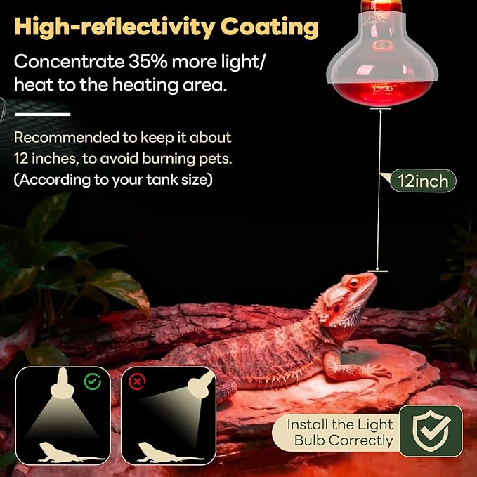 Reptile Heat Lamp Bulbs, 2 Pack 100W Infrared Heat Lamp Red Light Bulb Basking Bulb Terrarium Night Light for Bearded Dragon Chameleon Turtle Snake Gecko Lizard Chicken Tank Accessories, Red