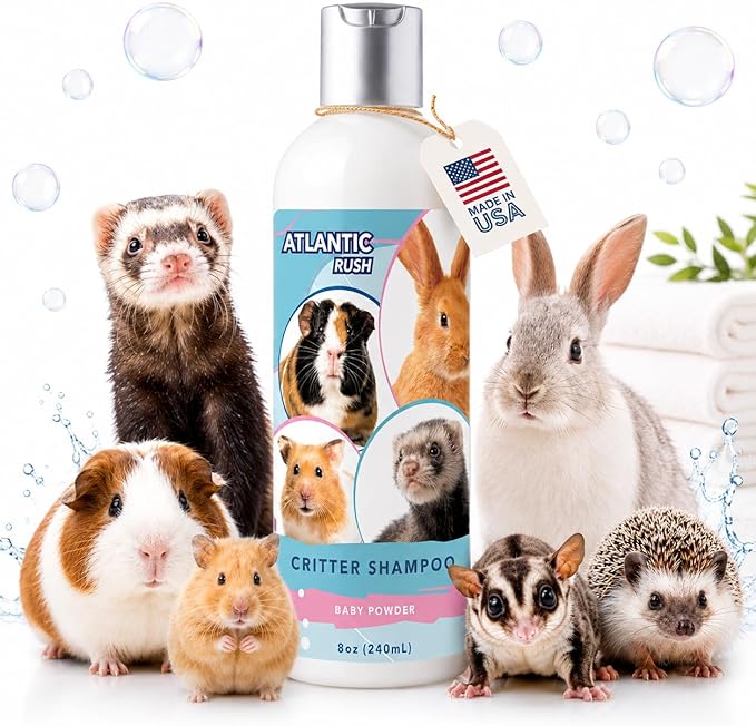 Critter Shampoo for Small Pets - 8oz Small Animal Lightly Scented Shampoo - Pet Shampoo for Small Critters Including Ferrets, Guinea Pigs, Rabbits, Hedgehogs, Hamsters & Sugar Gliders (Baby Powder)