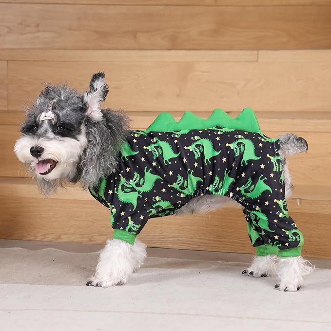 CuteBone Dinosaur Costume Dog Pajamas, Stretchy Spandex Crystal Velvet Sleepwear Coat for Small Dogs, Soft & Warm Pet Outfit Clothes for Cold Weather, Cozy Pullover Design COSP14L