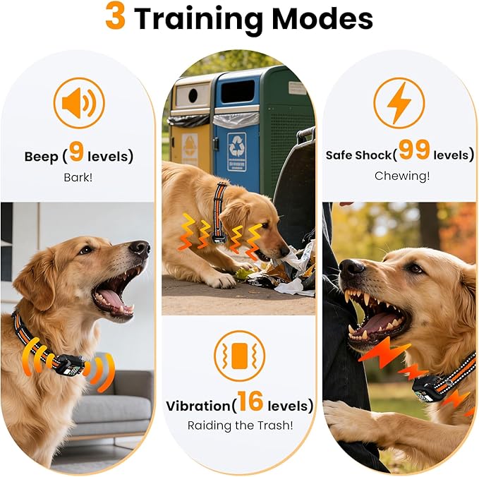 2 in 1 Dog Bark and Shock Collar - 4500FT Bark Collar with Remote Control, Anti Bark and 3 Training Modes (Tone, Vibration, Safe Shock, IP67 Waterproof, Portable Training Collar for 5-120lbs Dogs