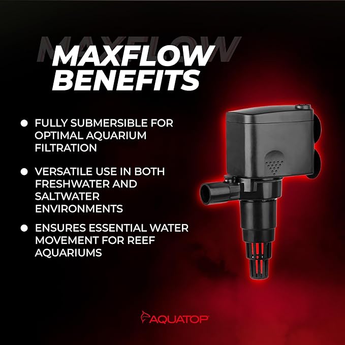 Aquatop MaxFlow Submersible Aquarium Power Head – Ensures Optimal Water Movement for Reef Aquariums, with Air Intake and Adjustable Regulator