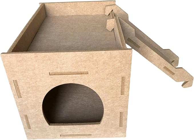 Guinea Pig Felt Hideout & House with Ramp Easy to Assemble Small Animal Sturdy Hut Habitats Decor for Piggies Chinchilla Rat Playing Hiding (Camel)