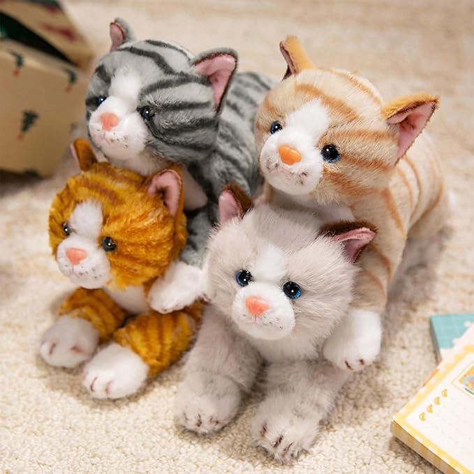 PEACH CAT Cat Stuffed Animal 9.8" Realistic Kitten Plushies Soft Plush Toys Gifts for Kids Grey and White