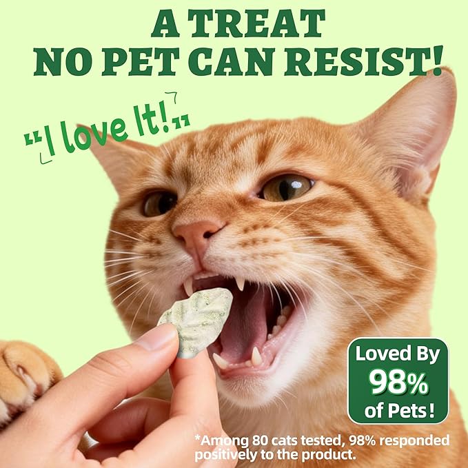 Wellix 3.9oz Leaf Crisps Freezed-Dried Cat Grass Treats - Healthy Cat Treats for Hairball Control & Teeth Cleaning Stick - Kittens Dental Chews and Training Snacks