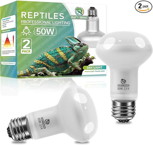 Reptile Heat Lamp 2Pack 50W, Intense Basking Spot Light Bulb with UVA, Simulate Natural Daylight Heat Bulb for Reptile, Turtle, Bearded Dragon, Lizard, Tortoise, Gecko, Snake