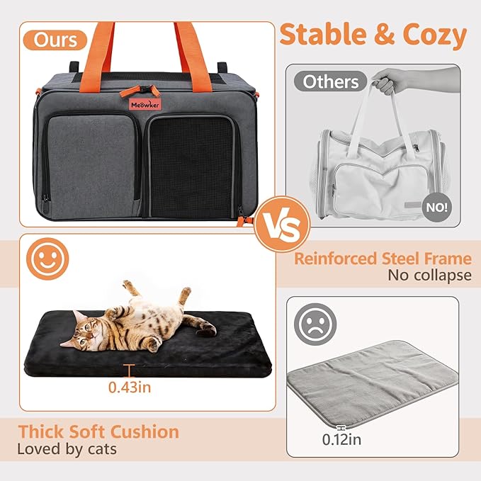 Cat Pet Carrier Soft Sided Bag Airline Approved, Foldable Travel Large Carrier for Small Kittens Medium Cats Up to 15 Lbs, Expandable Carrying Case for Car, Comfortable for Transport