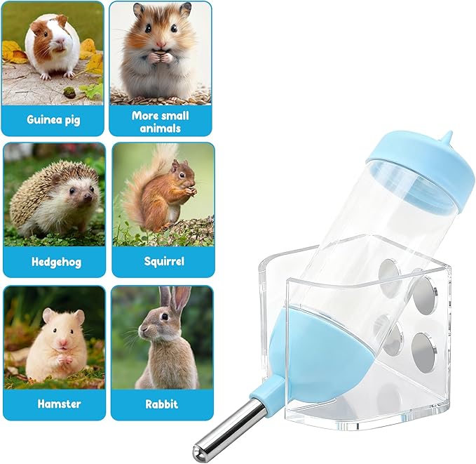 Magnetic Hamster Water Bottle Holder with Water Bottle, Adjustable Height Drop-Resistant Stand, Fits Bottles up to 2" Dia, Universal for Small Pets (Hamsters, Gerbils, Mice), Hamster Cage Accessories
