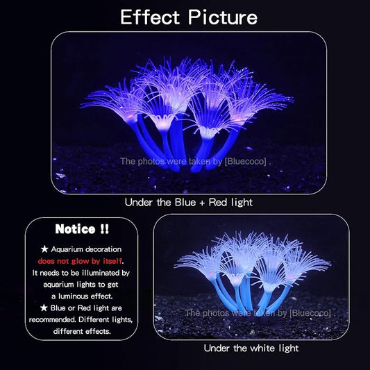 Artificial Flowers Soft Silica Gel Moves Naturally with Water Flow, Aquarium Decorations Glow in The Dark, Glowing Coral Ornaments for Fish Tank Decorations (Blue, Sunflower)