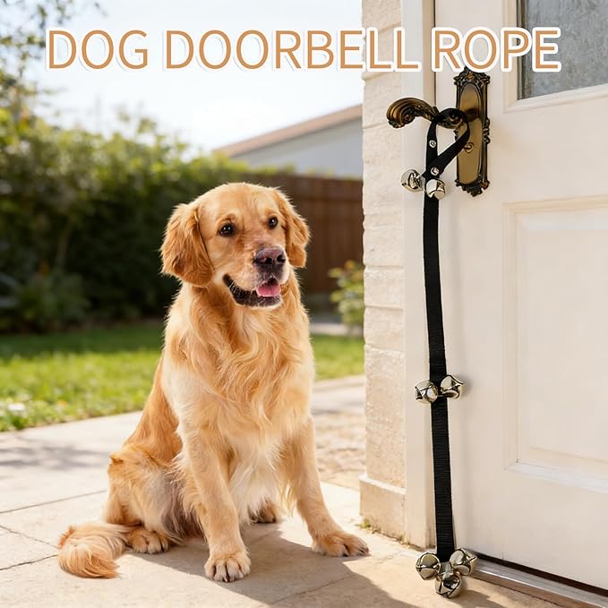 TJE Dog Doorbells Puppy Potty Training Tool Adjustable Rope with 6 Loud Bells Easy to Hang on Door Handles for Small Medium Dogs (Red)