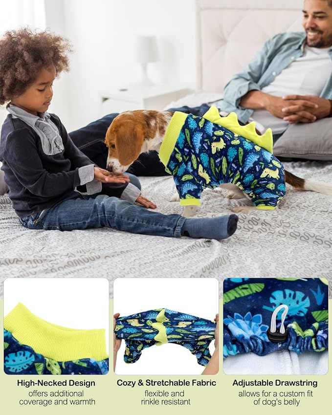 CuteBone Dinosaur Costume Dog Pajamas, Stretchy Spandex Crystal Velvet Sleepwear Coat for Small Dogs, Soft & Warm Pet Outfit Clothes for Cold Weather, Cozy Pullover Design COSP10S