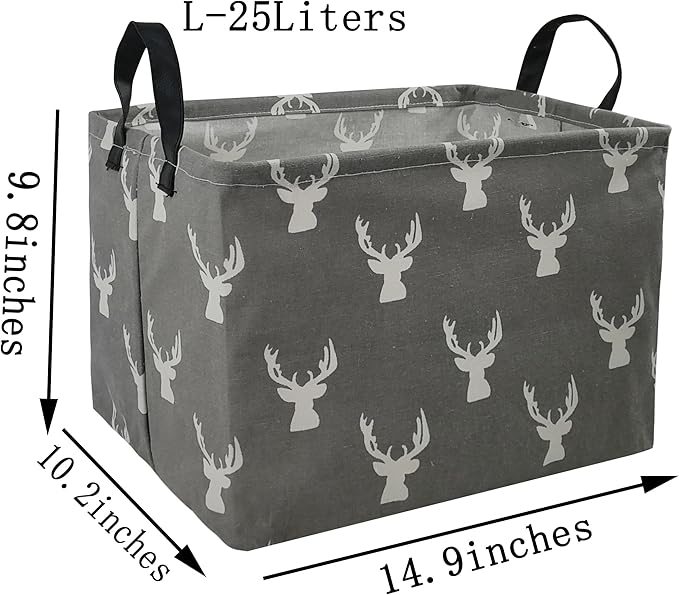 Kid Storage Basket Gift Shelf Basket Toy Storage Bin, Nursery Basket Organizer Box for Children Room Deco With Handles (Grey deer)