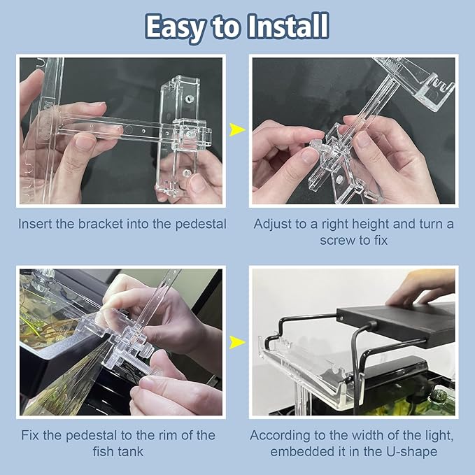 driamor Aquarium Light Riser Adjustable, Clear Acrylic Fish Tank LED Light Stand Aquarium Lamp Holder Bracket Kit 2pcs Transparent Support for Width 2.5-4.4 Inches Light with Extendable Bracket