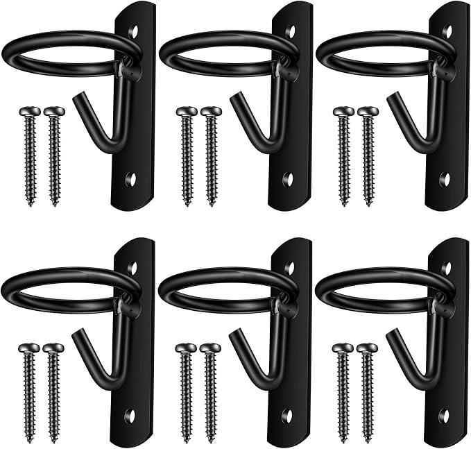 Dunzy 6 Pcs Bucket Hooks for Horses Bucket Holder Metal Equestrian Water Hook Hangers Horse Stalls Feed Barn Farmhouse Supplies(Black)