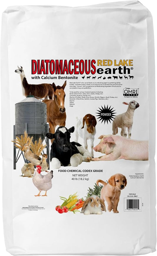 Progressive Planet Red Lake Earth Animal Feed Additive, 40Lbs - Natural Diatomaceous with Calcium Bentonite for Poultry & Livestock - Prevents Caking, Improves Feed Flow & Maintains Fresh Feed