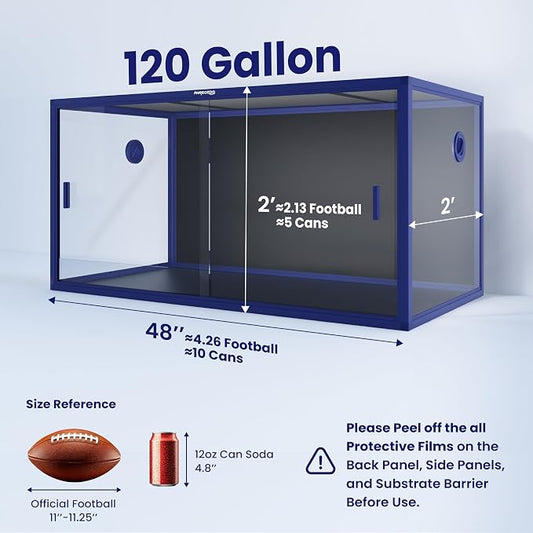 Phailozoo 120 Gallon Bearded Dragon Tank,Stackable Reptile Enclosure with Front Sliding Tempered Glass Doors,Easy Assembly Aluminum Frames Reptile Tank for Snake & Lizard