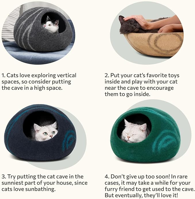 MEOWFIA Cat Cave – Premium Felt Cat Bed for Indoor Cats, Handmade Merino Wool (Slate Grey, Large)
