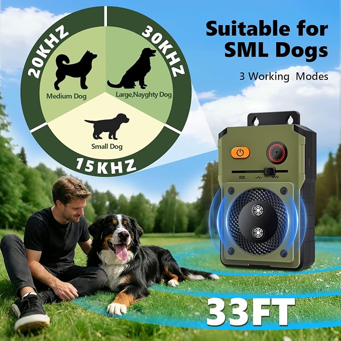 2-Pack Anti Barking Device for Dogs, Rechargeable Ultrasonic Dog Control Devices, Auto Bark Deterrent Devices with 3 Modes, 33FT Silencer Sonic Barking Deterrent Indoor/Outdoor Safe for Dog & People