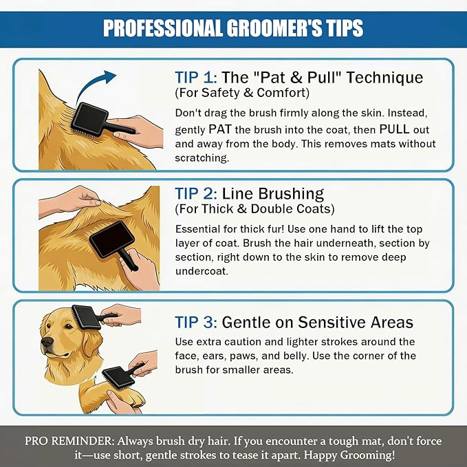 Large Slicker Brush for Dogs, 4-in-1 Extra Long Pins Dematting Dog Brush Grooming with Doodles Goldendoodles & Poodles, Deshedding Brush Set Cleaning Tool for Thick Double Coats,Naturally