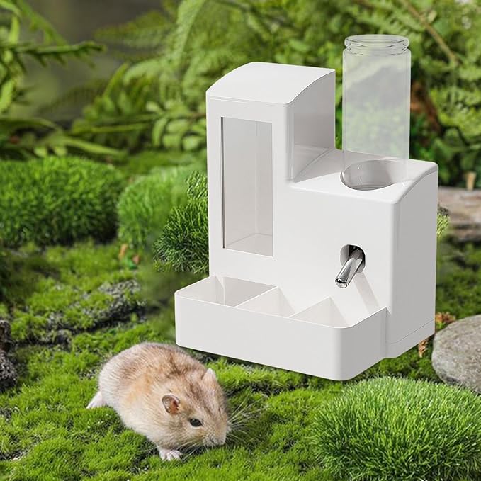 3 in 1 Hamster Automatic Feeder Dispenser Easy to Clean Container Feeding Station for Home Ferrets Bunny Small Animal Patio, White 120ml Bottle