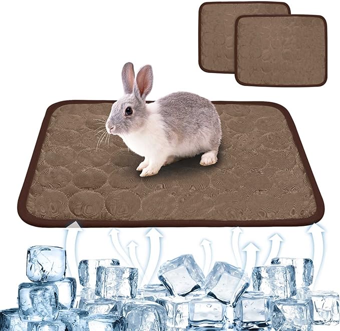 2PCS Summer Cooling Mat for Rabbit, Washable Bunny Bed, Rabbit Bed Mat, Guinea Pig Cage Liner Hamster Pad, Fleece Sleep Pad for Squirrel, Hedgehog, Chinchilla, Small Animals, Brown(2p)