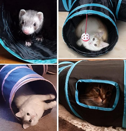 Cat Tunnels, Pet Ferret Rabbit Bunny Tunnels Tubes Subway Habitats, S-Style, DIY Cat Peekaboo Maze House Tent Bed, Kitten Interactive Toy (H Type Tubes)