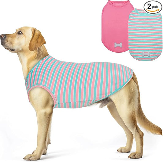 KYEESE 2Pack Dog Shirt, Soft Striped Dogs T Shirts, Lightweight Pet Tank Top, Sleeveless Dog Shirt for Large Dogs, Stretchy Comfortable Pet Vest, Pink, 3XL