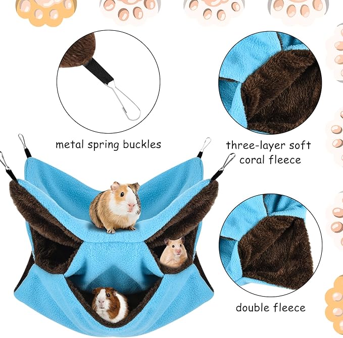 3 Tier Ferret Rat Hammock,Guinea Pig Cage Accessories,11.8x11.8Inches,Pet Cage Hanging Bunkbed Hammock for Small Animals,GuineaPig,Ferret,Kitten,Squirrel,Chinchilla,Rat,Parrot