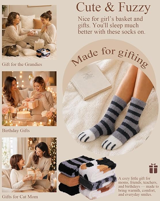 Ginmewrae Women Fuzzy Socks Cozy Soft Fluffy Cute Animal Slipper Socks Sleeping Warm Socks Christmas Gift for Girls