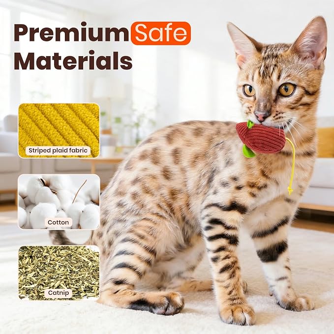 8Pcs Catnip Cat Mice Toys Interactive Mouse Cat Toy for Indoor,Adult & Kitten Cat Toys for Playing, Chewing & Teeth Cleaning