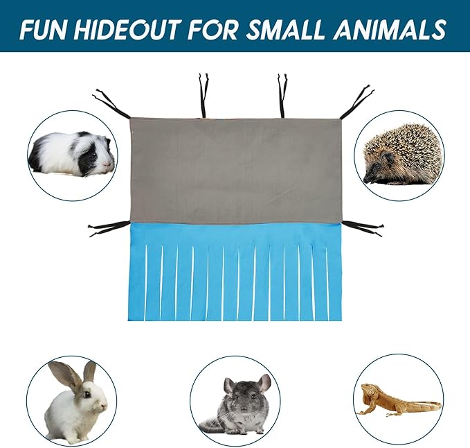 RIOUSSI Guinea Pig Hideout Hideaway Corner Fleece Toys Cage Accessories with Reversible Sides. Blue, Rectangle