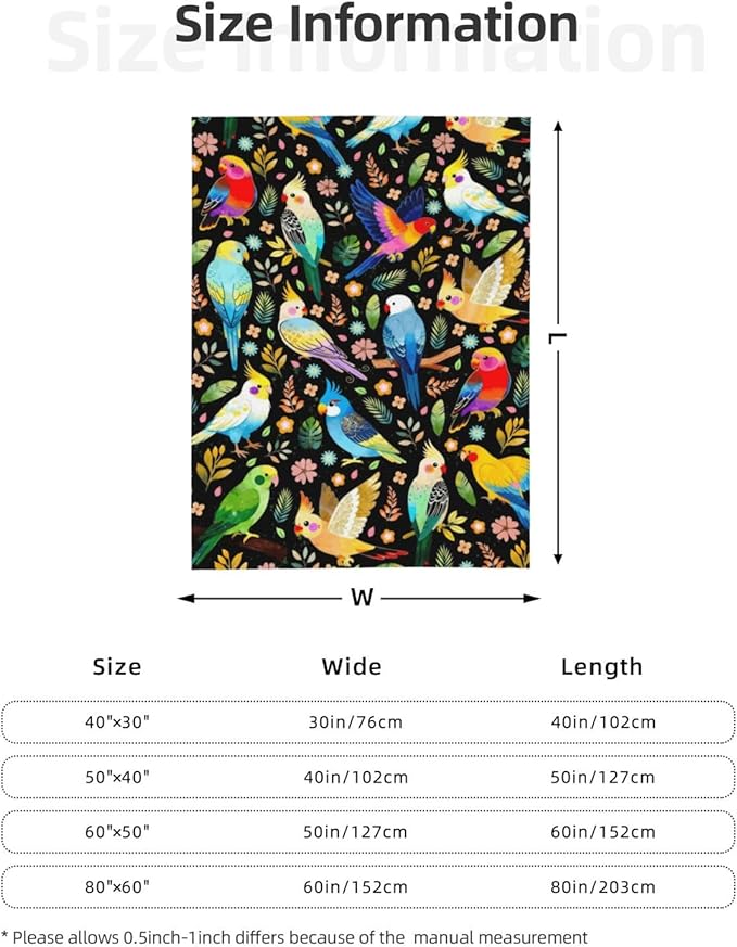 Parrot Bird Blanket Gifts for Cockatiel Lovers Soft Flannel Parrot Bird Throw Blanket Cockatiel Birthday Stuff Gifts Bedding Decor (50"x40")