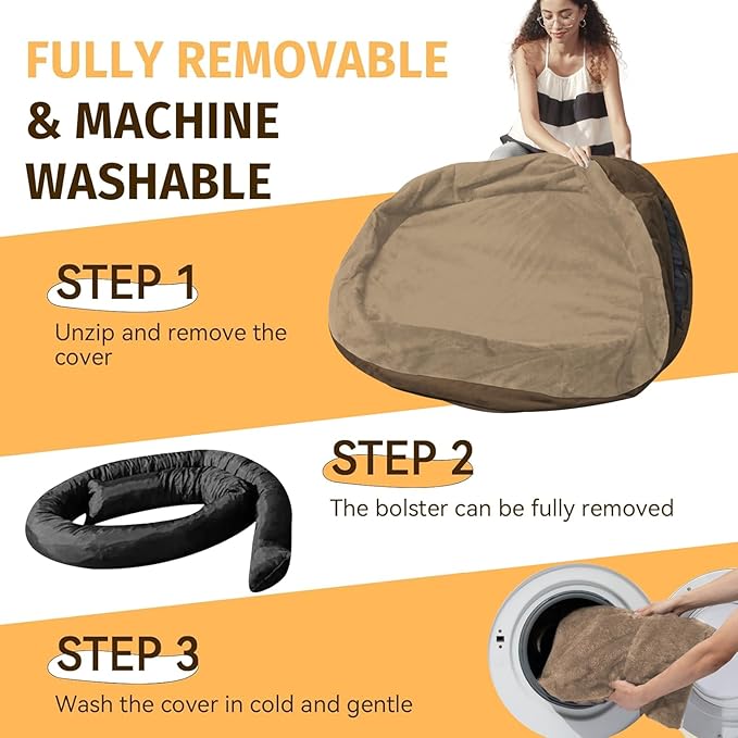 Orthopedic Dog Bed for Large Dogs, Waterproof Dog Bed for Large Size Dogs with Bolsters, Egg Crate Foam Sofa Bed with Washable Removable Cover & Non-Slip Bottom, Coffee