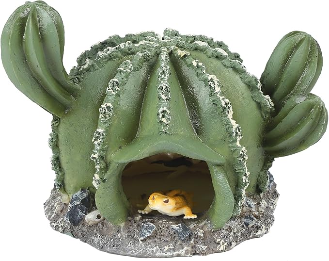 IBWell Resin Cactus Leopard Gecko Hide Reptile Cave，Desert Terrarium Décor，Bearded Dragon Hideout, Small Reptile Hide
