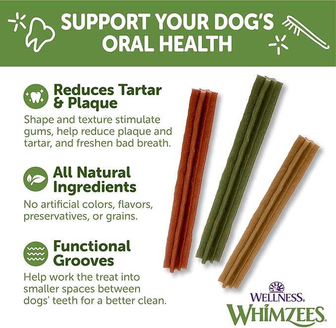 Wellness WHIMZEES Stix Dog Dental Treat, Chews, Freshens Breath, Extra-Small Size, 14.81 oz Bag, 56 Count