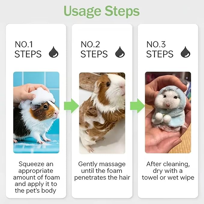 Rabbit Shampoo - 60ml Waterless Guinea Pig Cleaning Mousse | Small Pets Grooming Mousse for Rabbits, Cats, Dogs, Kittens, Puppies, Hedgehogs, Hamsters, Sugar Gliders, Indoor/Outdoor Home Use