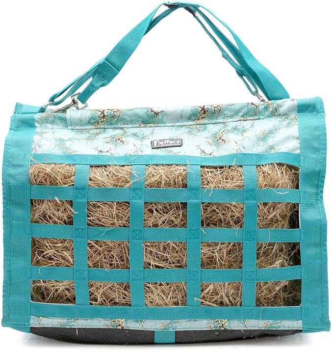 Jeffers Expression Extend Feed Hay Bag - Natural Slow Feed Hay Feeder, Durable 600D Material, Mesh Bottom & Top Loading Design, Holds Up to 2 Flakes for Horses, Goats & Livestock - Bisbee Blue