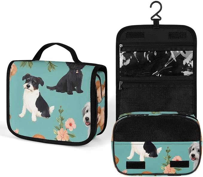 Travel Hanging Toiletry Bag Wash Bag Dogs Flowers Makeup Organizer Cosmetic Case for Bathroom Shower