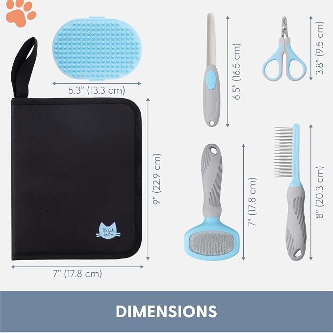The Cat Ladies Cat Grooming Kit - 5 Piece Brushes Kit - with Comb and Matted Fur Undercoat Deshedding Cat Hair Brush for Long Haired Cats or Short Haired Kittens or Bunny Rabbits