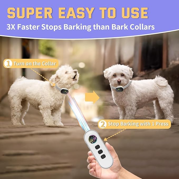 Ultra-Small Anti Bark Collar, Ultra-Light & Thin Dog Training Collar with 1300ft Remote for Small Dogs 5-15lbs, 198-Level Precise Control, Rechargeable, White (Not Auto Collar)
