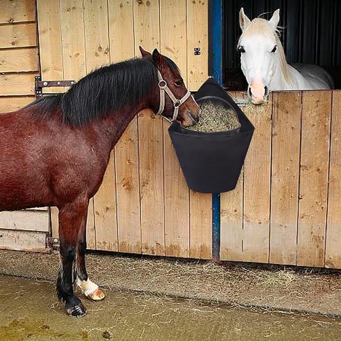 WEBEEDY 4 Pcs Horse Feed Bag Trailer Hanging Bucket Bag for Water Bucket, Horse Trailer Hanging Organizer with Strap for Stable Barn Pasture Use Horses Feeding Accessories Supplies, Black
