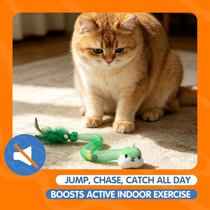 Cat Feather Toy 4 Pack – Interactive Bell & Pom-Pom Snake Stick for Indoor Play, Exercise, and Hunting Fun for Cats